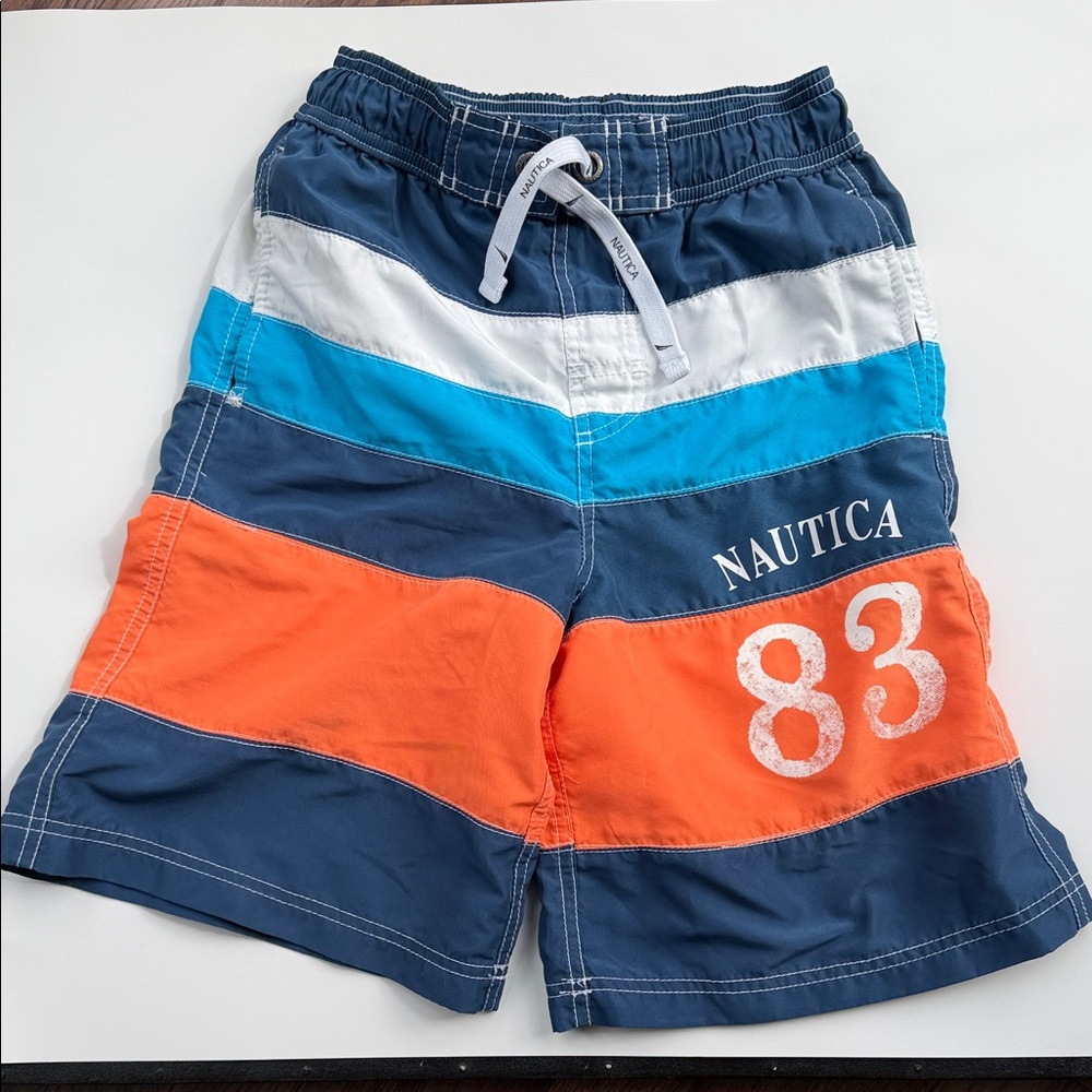 Nautica Boy’s Striped Swim Trunks - Blue, Orange, White